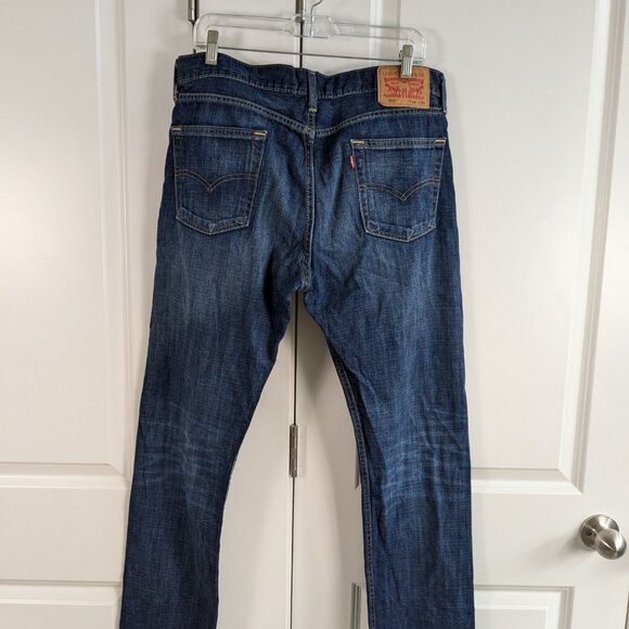 Levis 513 Jeans Men W34 L30 Blue Dark Wash Straight Leg Whiskering Actual W36L30 - Picture 5 of 9